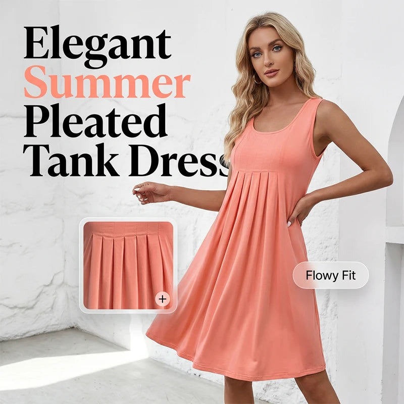 Robe Plissée Sans Manches avec Poches