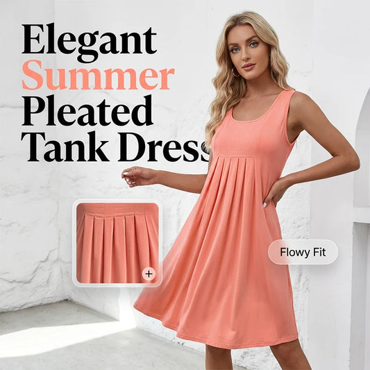 Robe Plissée Sans Manches avec Poches