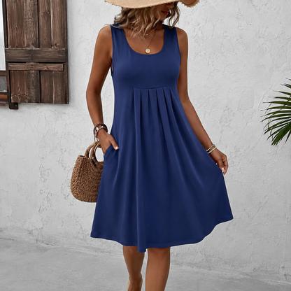 Robe Plissée Sans Manches avec Poches